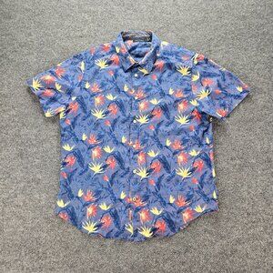 Nautica Shirt Mens Medium Blue Floral Button Up Short Sleeve Preppy‎ Casual